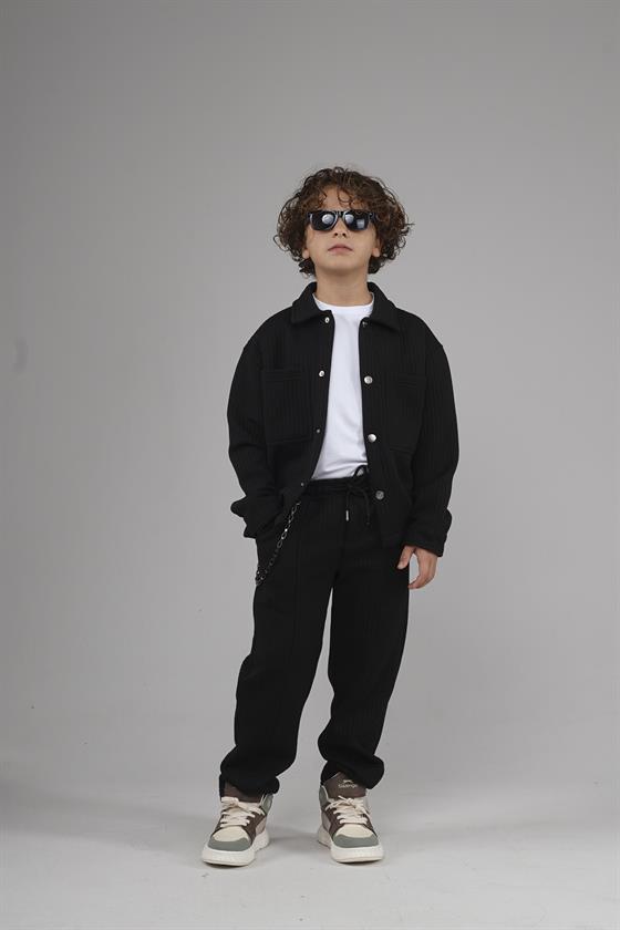 Kingbrich Kids Önü Çıtçıtlı Jakarlı Gömlek Takım
