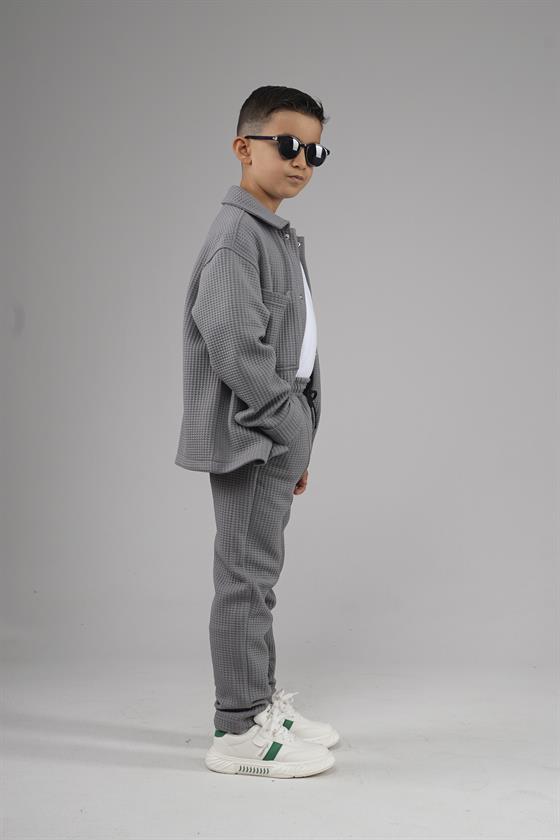 Kingbrich Kids Önü Çıtçıtlı Jakarlı Gömlek Takım