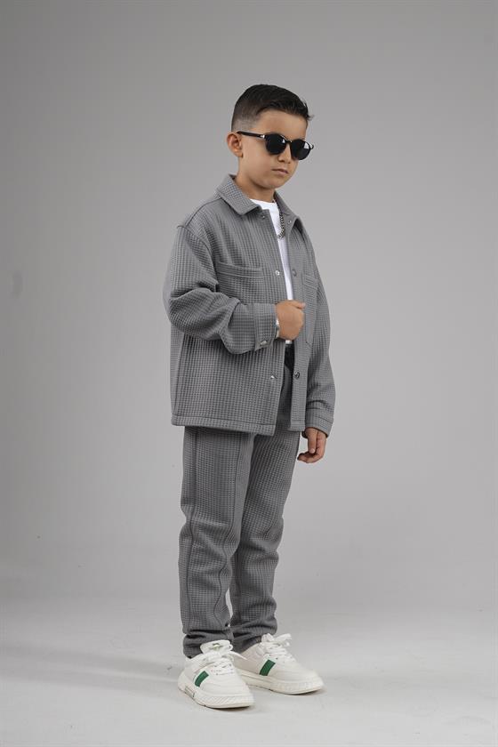 Kingbrich Kids Önü Çıtçıtlı Jakarlı Gömlek Takım