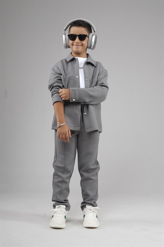 Kingbrich Kids Önü Çıtçıtlı Jakarlı Gömlek Takım
