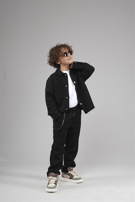 Kingbrich Kids Önü Çıtçıtlı Jakarlı Gömlek Takım