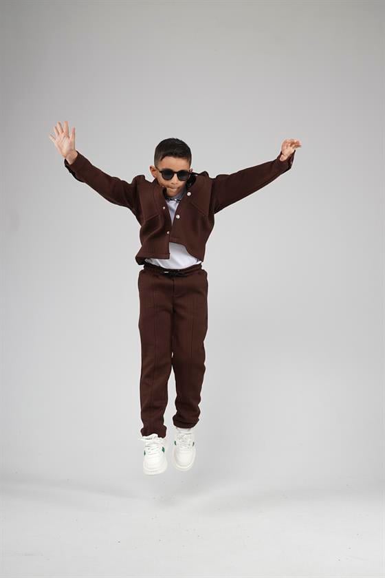 Kingbrich Kids Önü Çıtçıtlı Jakarlı Gömlek Takım