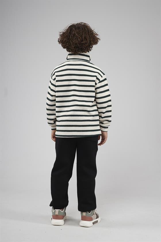 Kingbrich Kids Oversize Kalıp Çizgili Yakası Fermuarlı Sweatshirt