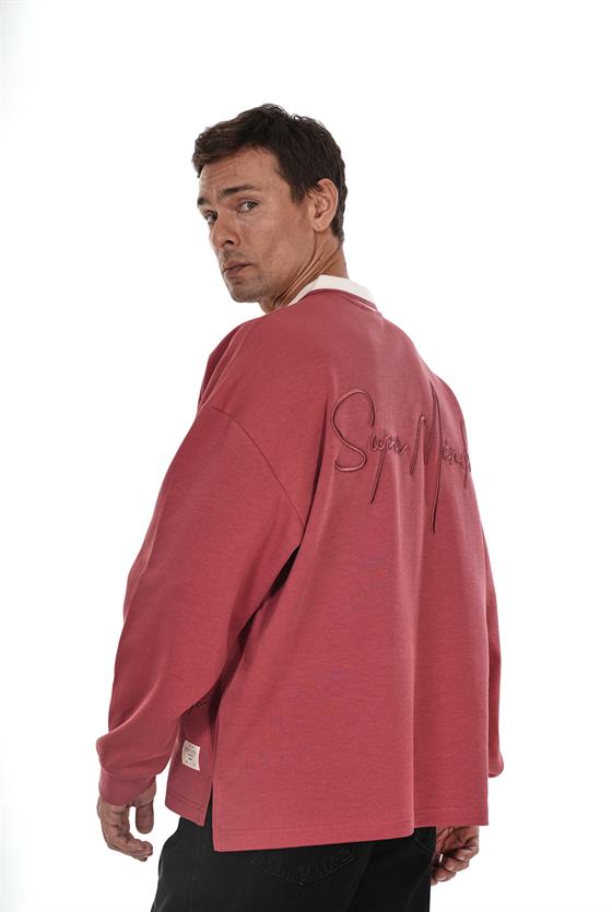 Kingbrich Polo Yaka Nakış Detaylı Oversize Kalıp Erkek Sweatshirt
