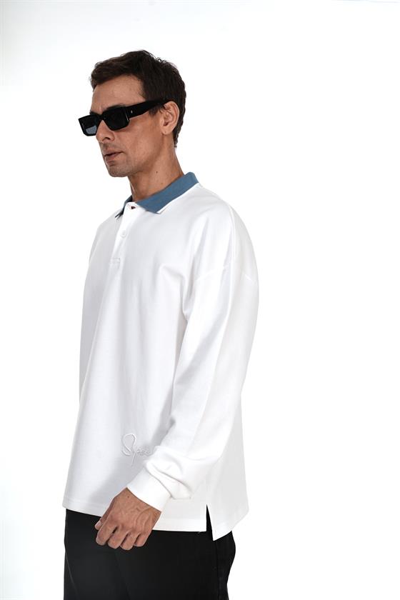 Kingbrich Polo Yaka Nakış Detaylı Oversize Kalıp Erkek Sweatshirt
