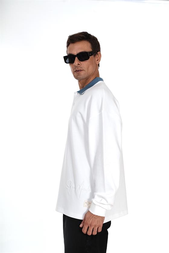 Kingbrich Polo Yaka Nakış Detaylı Oversize Kalıp Erkek Sweatshirt