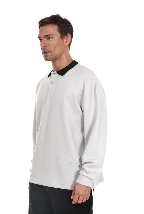 Kingbrich Polo Yaka Nakış Detaylı Oversize Kalıp Erkek Sweatshirt