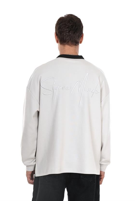 Kingbrich Polo Yaka Nakış Detaylı Oversize Kalıp Erkek Sweatshirt