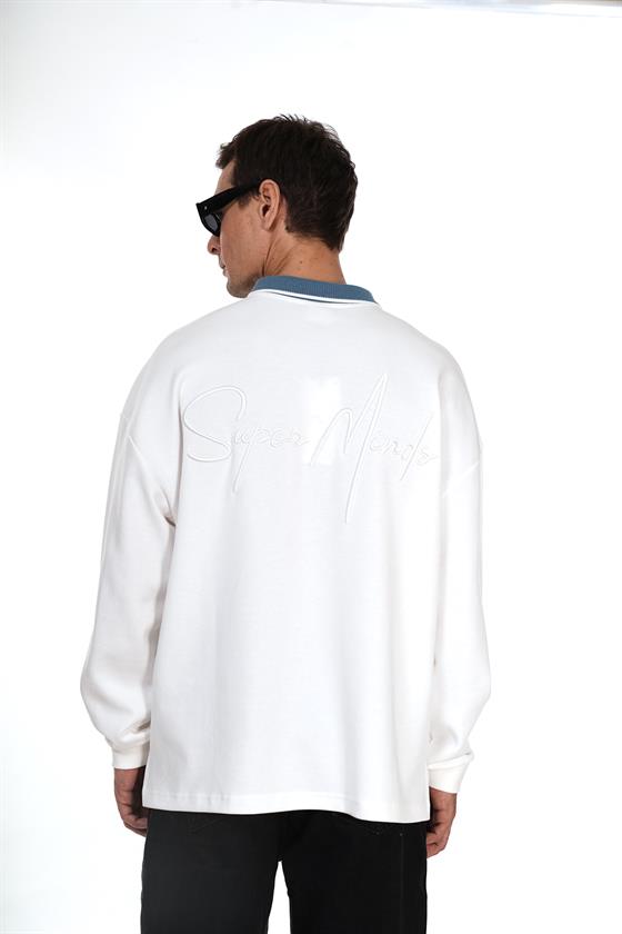 Kingbrich Polo Yaka Nakış Detaylı Oversize Kalıp Erkek Sweatshirt