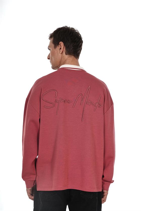Kingbrich Polo Yaka Nakış Detaylı Oversize Kalıp Erkek Sweatshirt