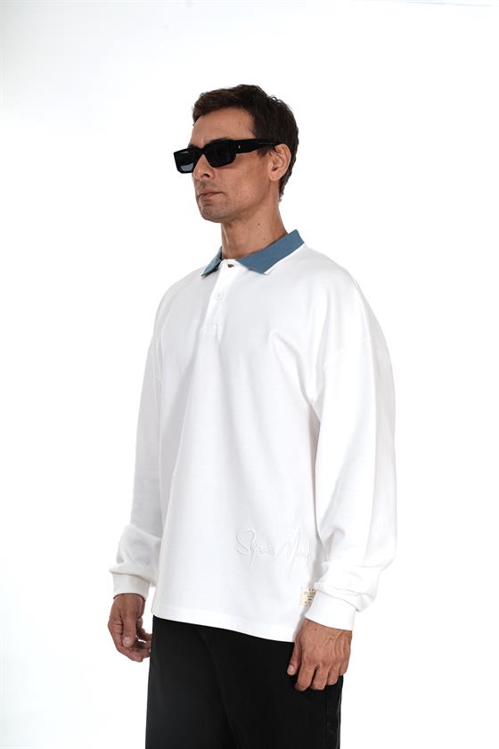 Kingbrich Polo Yaka Nakış Detaylı Oversize Kalıp Erkek Sweatshirt