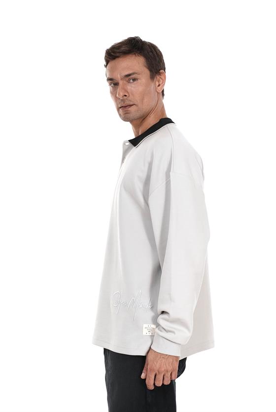 Kingbrich Polo Yaka Nakış Detaylı Oversize Kalıp Erkek Sweatshirt