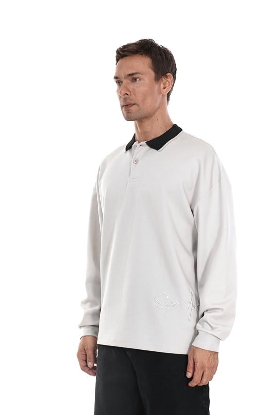 Kingbrich Polo Yaka Nakış Detaylı Oversize Kalıp Erkek Sweatshirt