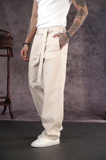 Kuşaklı Baggy Kalıp Gabardin Pantolon
