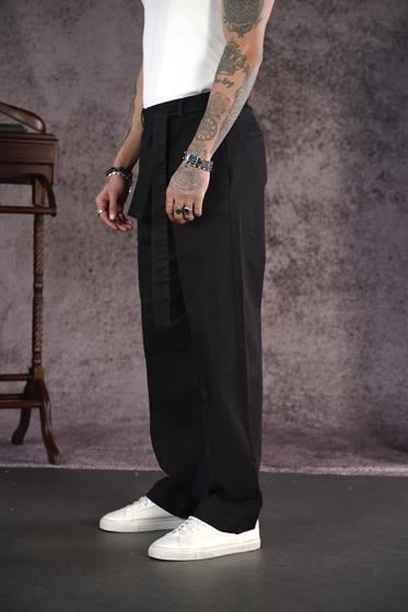 Kuşaklı Baggy Kalıp Gabardin Pantolon