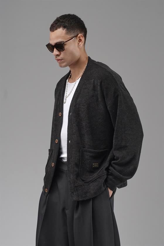 Logo Detaylı Oversize Kalıp Erkek Hırka