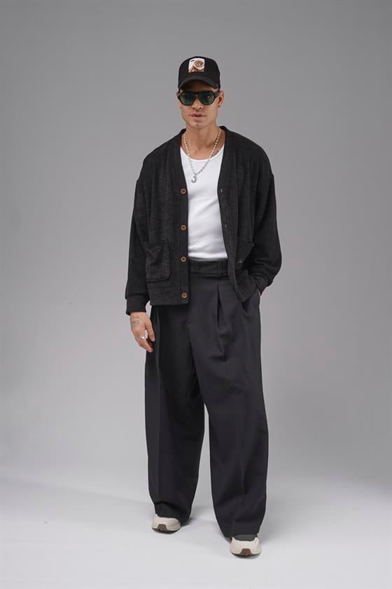 Logo Detaylı Oversize Kalıp Erkek Hırka