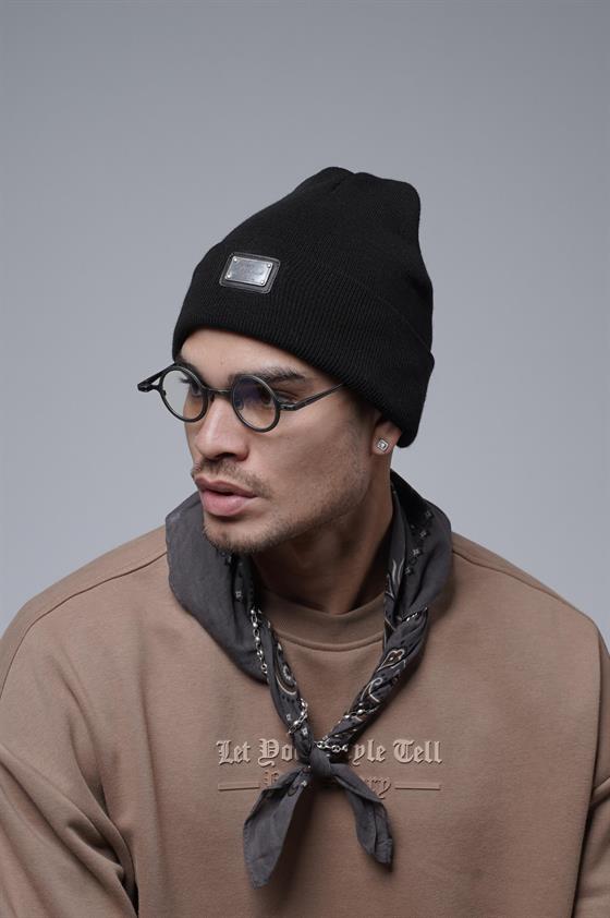 Logo Etiket Detaylı Unisex Kalın Düz Bere