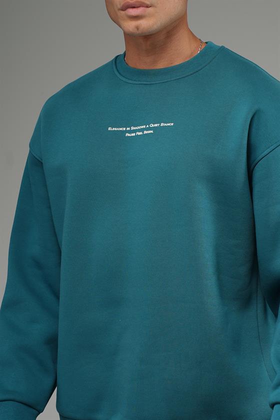 Nakış Detaylı Logolu Bisiklet Yaka Oversize Kalıp Sweatshirt