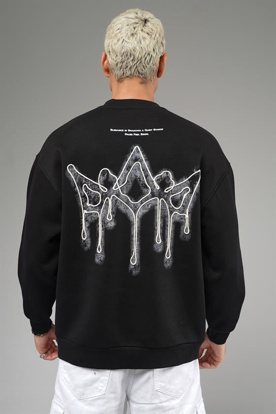 Nakış Detaylı Logolu Bisiklet Yaka Oversize Kalıp Sweatshirt