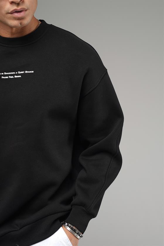 Nakış Detaylı Logolu Bisiklet Yaka Oversize Kalıp Sweatshirt