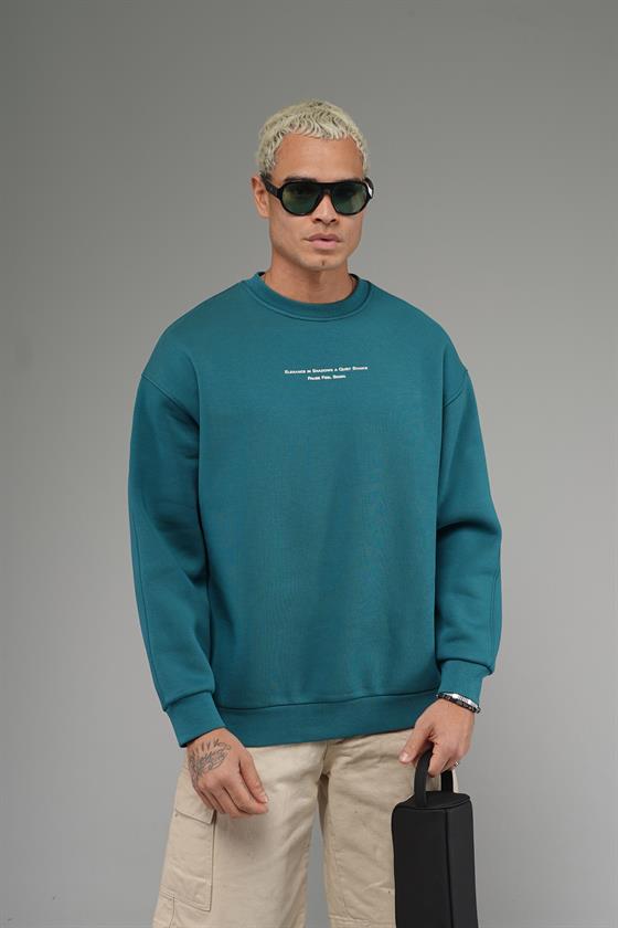 Nakış Detaylı Logolu Bisiklet Yaka Oversize Kalıp Sweatshirt