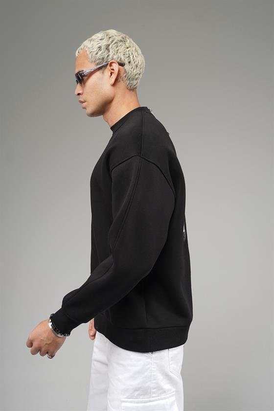 Nakış Detaylı Logolu Bisiklet Yaka Oversize Kalıp Sweatshirt