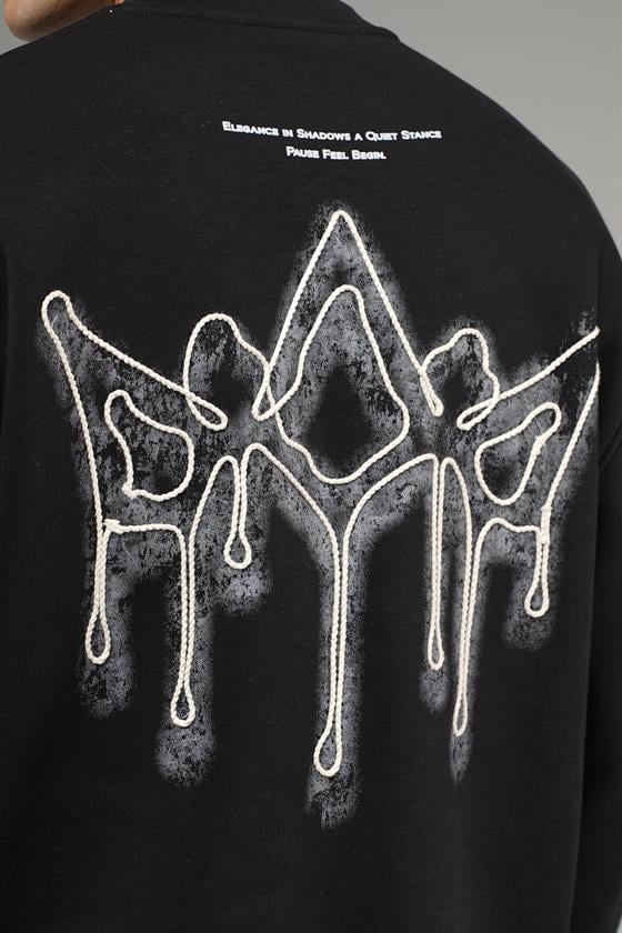 Nakış Detaylı Logolu Bisiklet Yaka Oversize Kalıp Sweatshirt