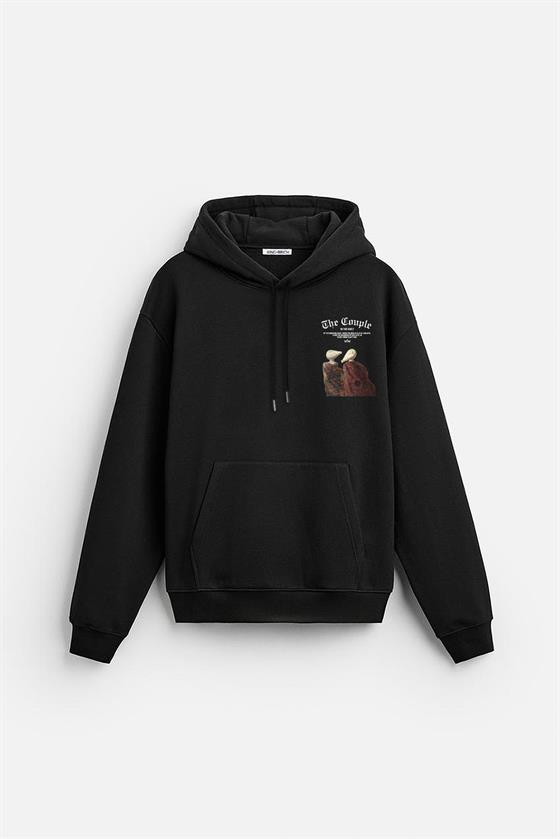 Önü ve Arkası DTF Baskılı Kanguru Cepli Oversize Kalıp Unisex Hoodie