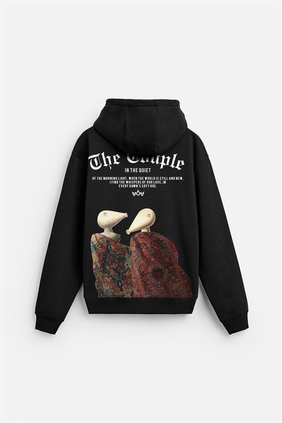 Önü ve Arkası DTF Baskılı Kanguru Cepli Oversize Kalıp Unisex Hoodie