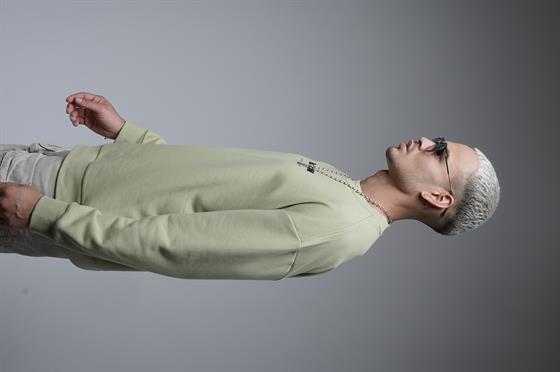 Oversize Kalıp Baskılı Yaka Kol Ribanalı Sweat