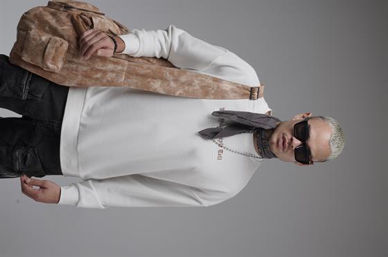 Oversize Kalıp Baskılı Yaka Kol Ribanalı Sweat