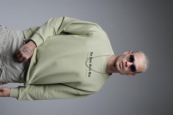 Oversize Kalıp Baskılı Yaka Kol Ribanalı Sweat