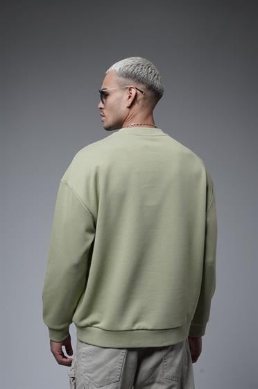 Oversize Kalıp Baskılı Yaka Kol Ribanalı Sweat