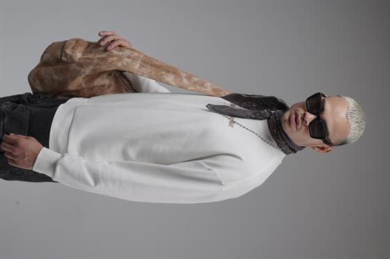 Oversize Kalıp Baskılı Yaka Kol Ribanalı Sweat