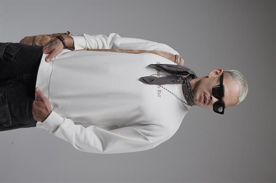 Oversize Kalıp Baskılı Yaka Kol Ribanalı Sweat