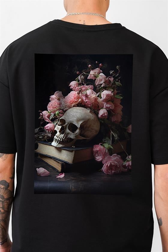 Oversize Kalıp Kuru Kafa Baskılı Unisex Tişört