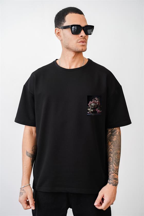 Oversize Kalıp Kuru Kafa Baskılı Unisex Tişört