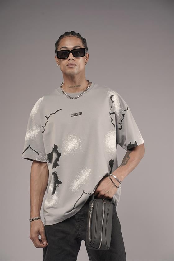 Oversize Kalıp Lightening Baskılı Erkek Tişört