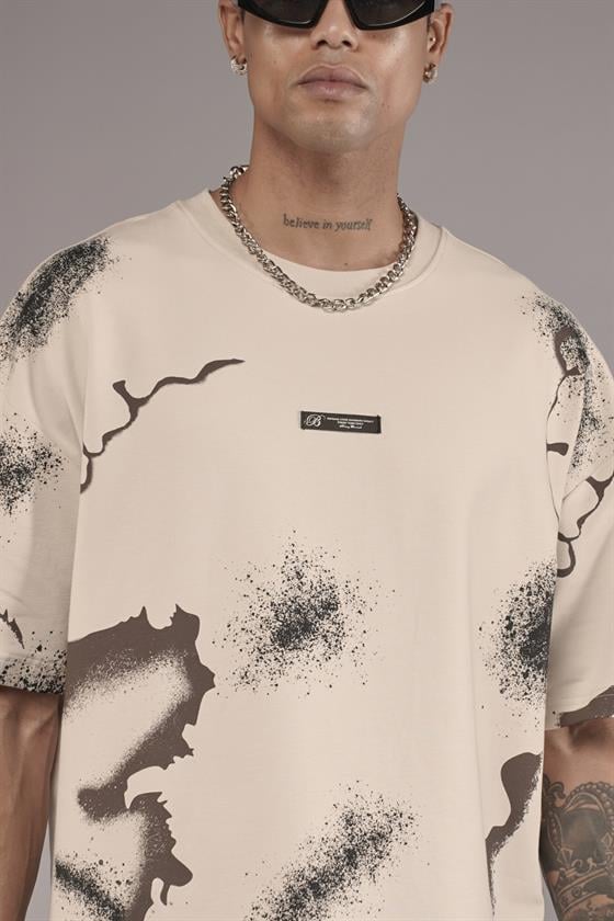 Oversize Kalıp Lightening Baskılı Erkek Tişört