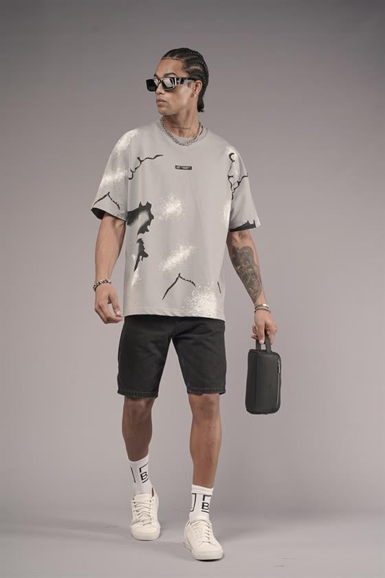 Oversize Kalıp Lightening Baskılı Erkek Tişört