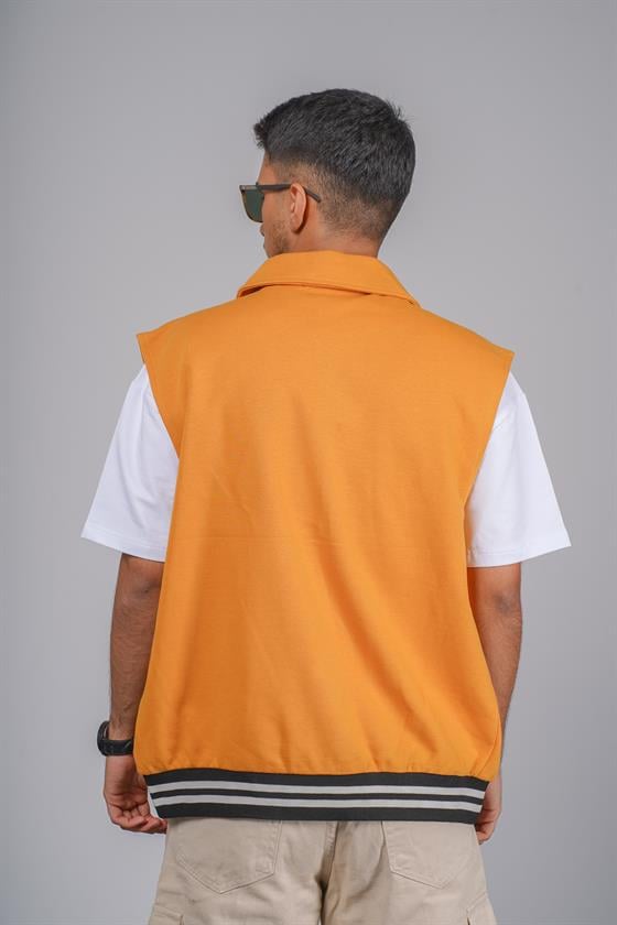 Oversize Kalıp Örme Kumaş Cepli Kolej Yelek