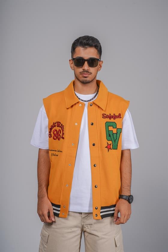 Oversize Kalıp Örme Kumaş Cepli Kolej Yelek