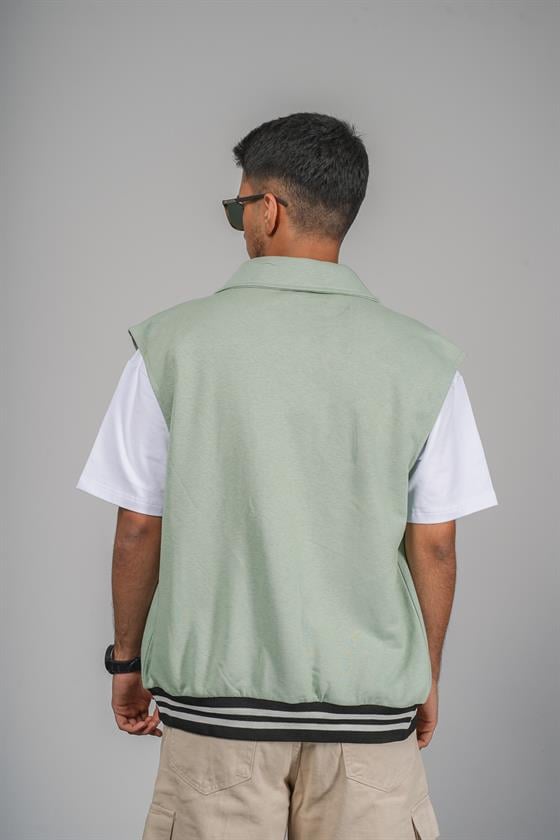 Oversize Kalıp Örme Kumaş Cepli Kolej Yelek