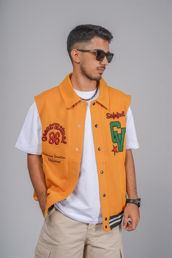 Oversize Kalıp Örme Kumaş Cepli Kolej Yelek
