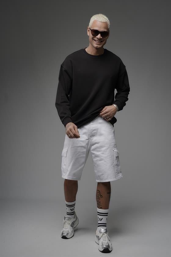 Oversize Kalıp Sırtı Kilim Desenli Erkek Sweatshirt
