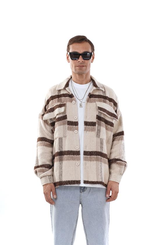 Oversize Kalıp Unisex Cepli Kaşe Oduncu Gömlek