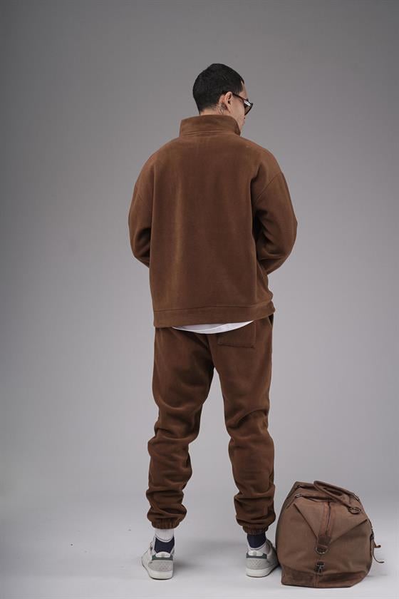 Oversize Kalıp Yakası Fermuarlı Polar Alt Üst Takım