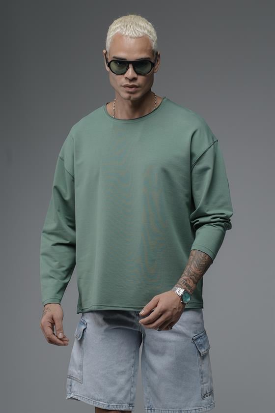 Pis Yaka Oversize Kalıp Düz Sweatshirt