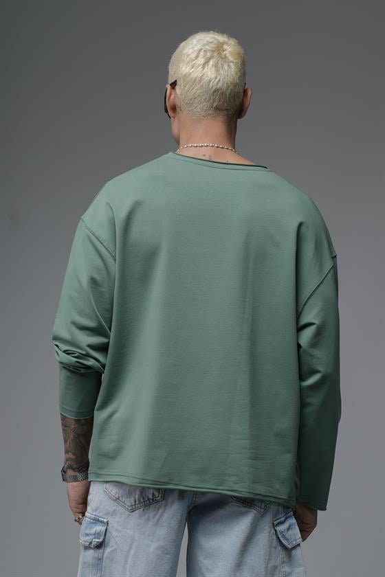 Pis Yaka Oversize Kalıp Düz Sweatshirt